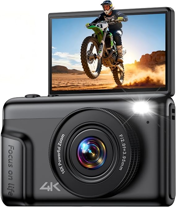 4K Digital Camera for Photography Vlogging: 64MP Compact Cameras with Flip Screen & Anti-Shake - Gift for Beginners Teens Adults - Mini Video Cam 16X Zoom Travel for Boys Girls No SD Card