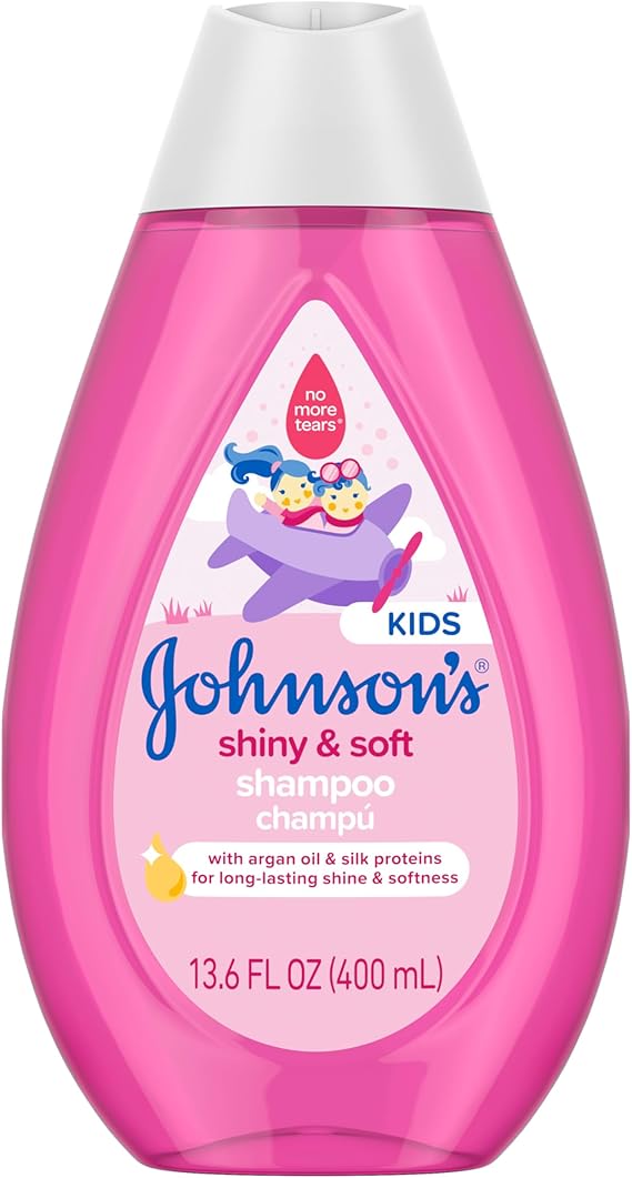 Johnson's Kids' Shiny & Soft Shampoo, Argan Oil, Silk Proteins, 13.6 fl. oz