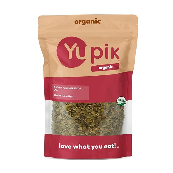 Yupik Organic Raw Pumpkin Seeds, No Shell, 2.2 lb (35.2 oz), Gluten-Free, Non-GMO, Kosher, Vegan, Shelled Pepitas, Salt-Free, Plant-Based Protein, Fiber Source, Healthy Snacks, For Baking & Topping