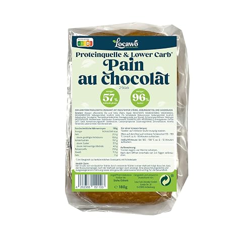 Locawo Protein Source & Lower Carb Pain au Chocolat Chocolate Croissant Protein Rolls Full Wheat Flavour Ideal for a Protein-rich Calorie and Sugar Reduced Diet