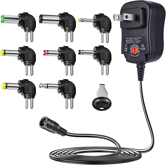 SoulBay 12W Universal AC/DC Power Adapter, 3V-12V, 8 Tips | 8 Selectable Plugs, Multi Voltage Switching Power Supply, For Household Electronics, Routers, Speakers