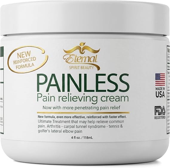 Eternal Spirit Beauty Painless Cream, Fast-Absorbing Soothing Cream for Muscles & Joints, with Arnica & Tea Tree Oil, Relief Formula, Family-Friendly Use, 4 Oz