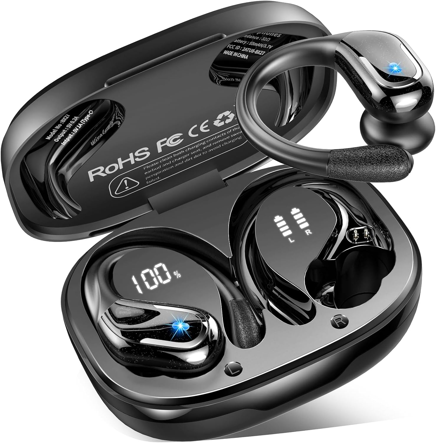 Wireless Earbuds Sport, 2026 Rulefiss 75Hrs Bluetooth 5.4 Headphones HiFi Stereo Ear Buds, 4 ENC Noise-Cancelling Mic, IP7 Waterproof Running