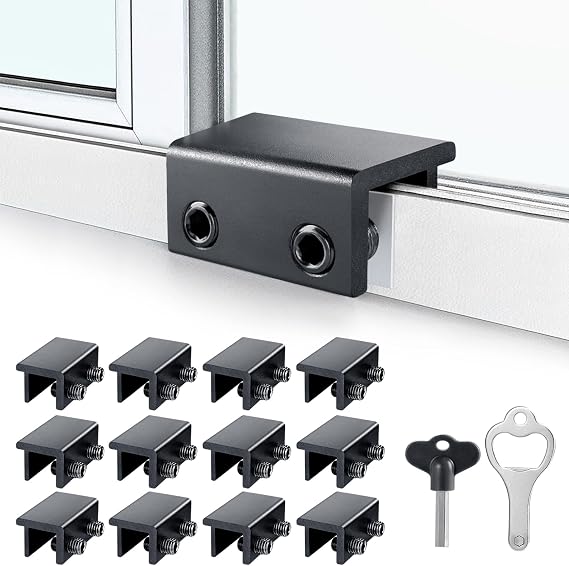 ZRFCXE Window Locks, Fits Horizontal & Vertical Sliding Windows (12 Pack) | Aluminum Alloy Window Lock,Sturdy Durable. Lock or Adjust Vents to Stop Falls,Reliable Safety Protection for Home and Travel