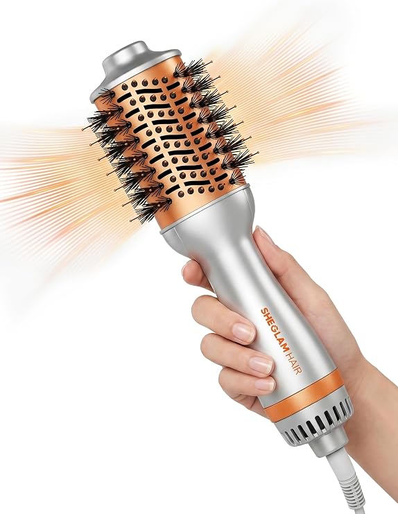 SHEGLAM Hair Mini Blow Dryer Brush, Travel Dual Voltage 120V-240V Hot Air Brush Styler, 35000 RPM Hair Dryer Brush with 2 Heat Settings for Smooth Anti-Frizz Blowouts, Adds Shine, Volume & Fullness