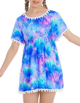 Girls Swim Cover Up Short Sleeve Quick Dry Kids Beach Pool Bathing Suit Wraps