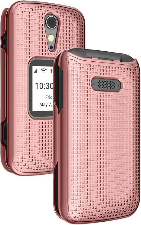 Nakedcellphone Case for Jitterbug Flip2 Rose Gold Pink Protective Snap-on Hard Shell Cover Grid Texture Jitterbug Flip 2 Phone Also known as Lively Flip 4053SJ7