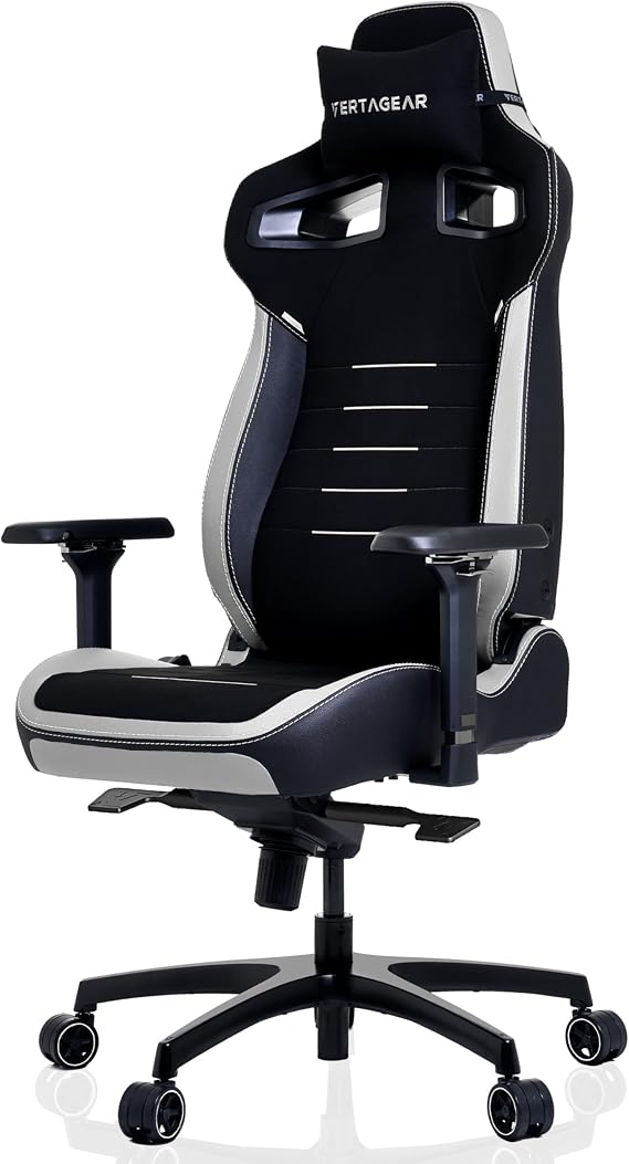Vertagear PL4800 Ergonomic Big & Tall Gaming Chair Featuring ContourMax Lumbar & VertaAir Seat Systems - RGB LED Kits Upgradeable - Black/White