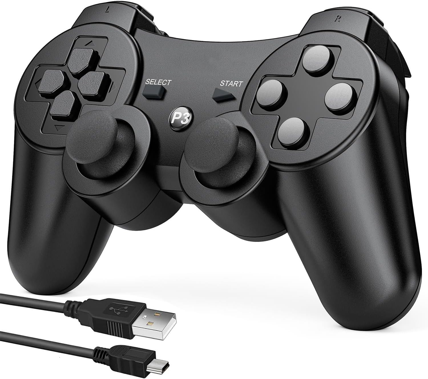 PS3 Controller 2024 New Wireless Controller for PS3 Controller for PS3 500mAh Large Capacity Battery Wireless Bluetooth Connection 10 Hours Continuous Use USB Cable Vibration Function Wireless 3 Controller Compatible with P3PC