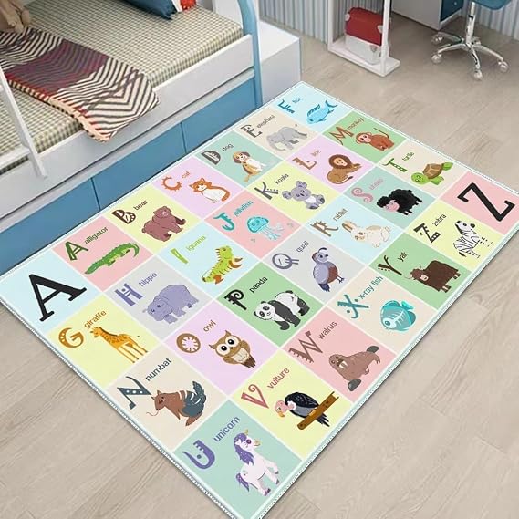 ABC Alphabet Rug Carpet for Kids, Educational Area Rugs for Classroom, Alphabet Animal Play Mat for Playroom and Bedroom (39x59In)