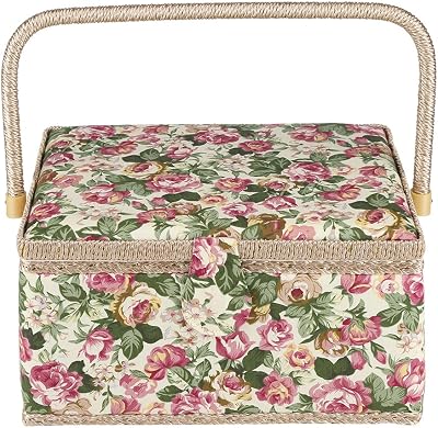 Sewing Kit,Sewing Basket,Sewing Box,Sewing Kit for Adults,Sewing Organizer,Rural Fabric Floral Printed Sewing Basket for Thread Pins, Scissors