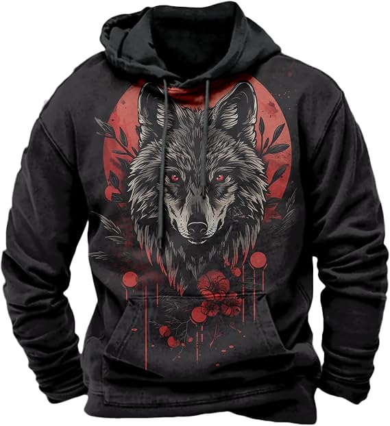 MARSVOVO Cool Hoodies for Men Novelty Graphic Pullover Sweatshirt Oversized Drawstring Fall Comfort Hooded Sweatshirt