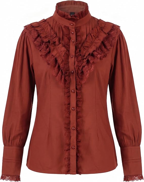 Women's Victorian Ruffle Blouse Gothic Renaissance Steampunk Shirt