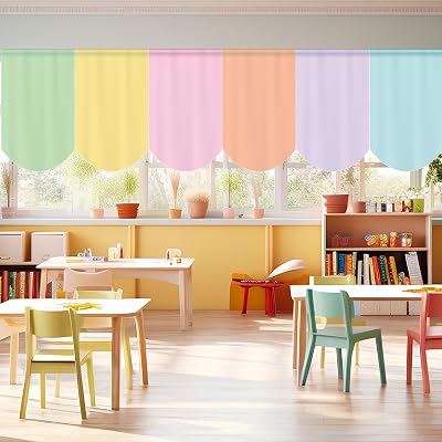 SmoothNovelty 6 Pcs School Classroom Curtains Back to Classroom Colorful Curtains for Kindergarten Daycare Primary Bedroom Playroom Room DecorPastel