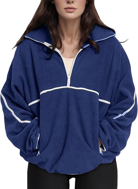 Yimoon Women's Oversized Sweatshirt Quarter Zip Fleece Pullover Casual Long Sleeve Loose Fall Fuzzy Tops Jacket Pockets