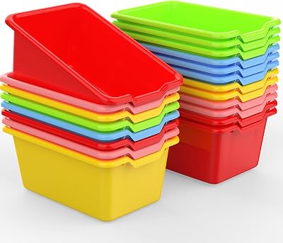 Dcocdeely 20 Pcs Small Cubby Bins Plastic Book Bin Classroom Stacking Bins Office Kids Storage Container Desk Organizer Basket for Home Nursery Playroom Classroom 20