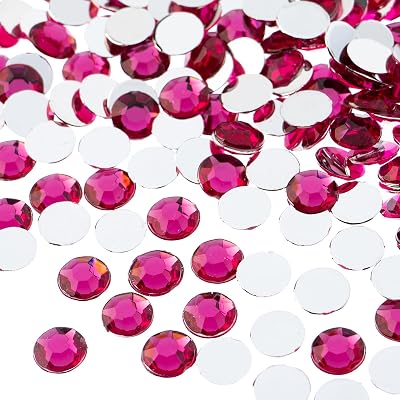 John Bead 1000 Pieces 8mm SS39, Fuchsia, Acrylic Round Flat Back Rhinestones for Jewelry Making, DIY Crafts, Nail Art, Face Makeup, Clothes