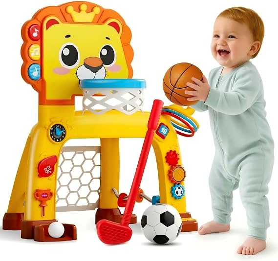 nicknack 4-in-1 Toddler Basketball Hoop & Soccer Goal, Toys for 1 Year Old