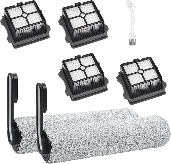 Roller Brush and Filters Replacement Parts for Tineco Floor ONE S5/S5 Pro/S5 Pro 2/S5 Extreme Cordless Wet Dry Vacuum Cleaner- 2 Roller Brushes + 4 HEPA Filters + 1 Cleaning Brush (7 Pcs)