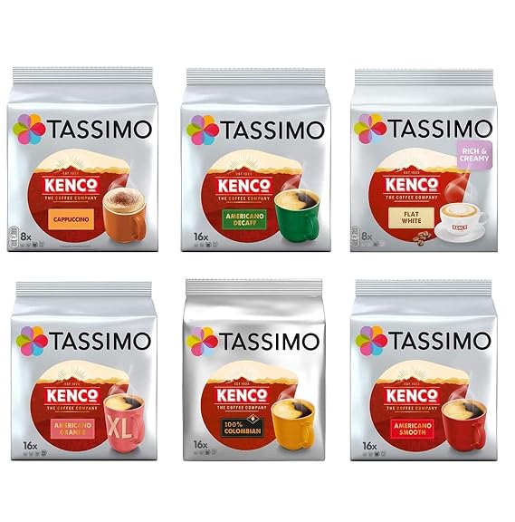 Tassimo Kenco Lovers Selection - Tassimo Kenco Cappuccino/Decaf/Flat White/Americano Grande/Colombian/Americano Smooth - 6 Packs (80 Servings)