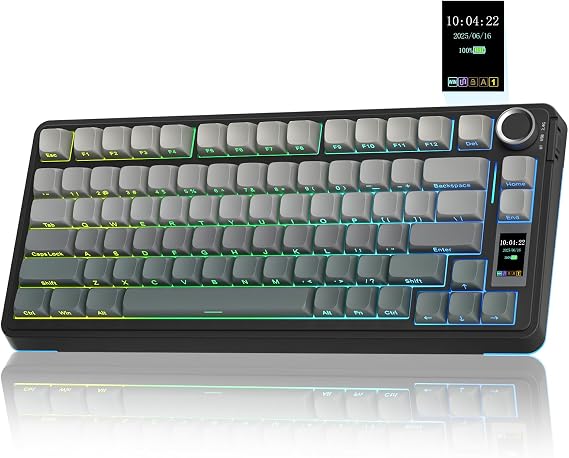 AULA S75Pro Wireless Gaming Keyboard 75 Percent,BT5.0/2.4G/USB-C Mechanical Keyboards with Screen & Multifunction Knob,Five-layer Padding,Hot Swap,RGB Backlit,Creamy Keyboard for Win/MAC (Black)