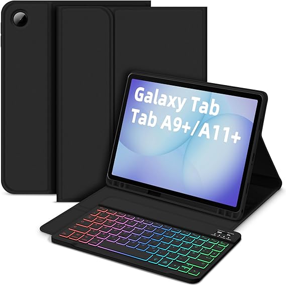 Bettdow for Samsung Galaxy Tab A11+/A9+ 11 Inch Keyboard Case, UK Layout Detachable Wireless Backlit Keyboard with Case for Galaxy Tab A11 Plus 2025/A9 Plus 2023 11" SM-X210/X215/X216/X230/X236, Black