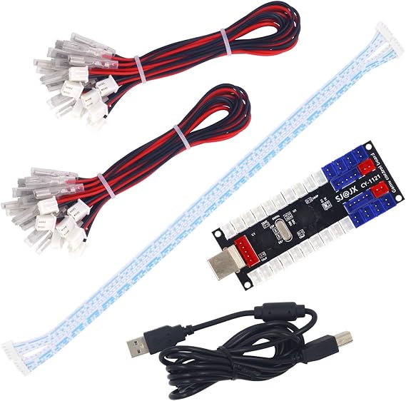SJ@JX 2プレーヤーアーケードUSBエンコーダーボードゼロディレイゲームコントローラーDIYキット20xボタンケーブル2xジョイスティックケーブルレトロパイ用PC Mameラズベリーパイ