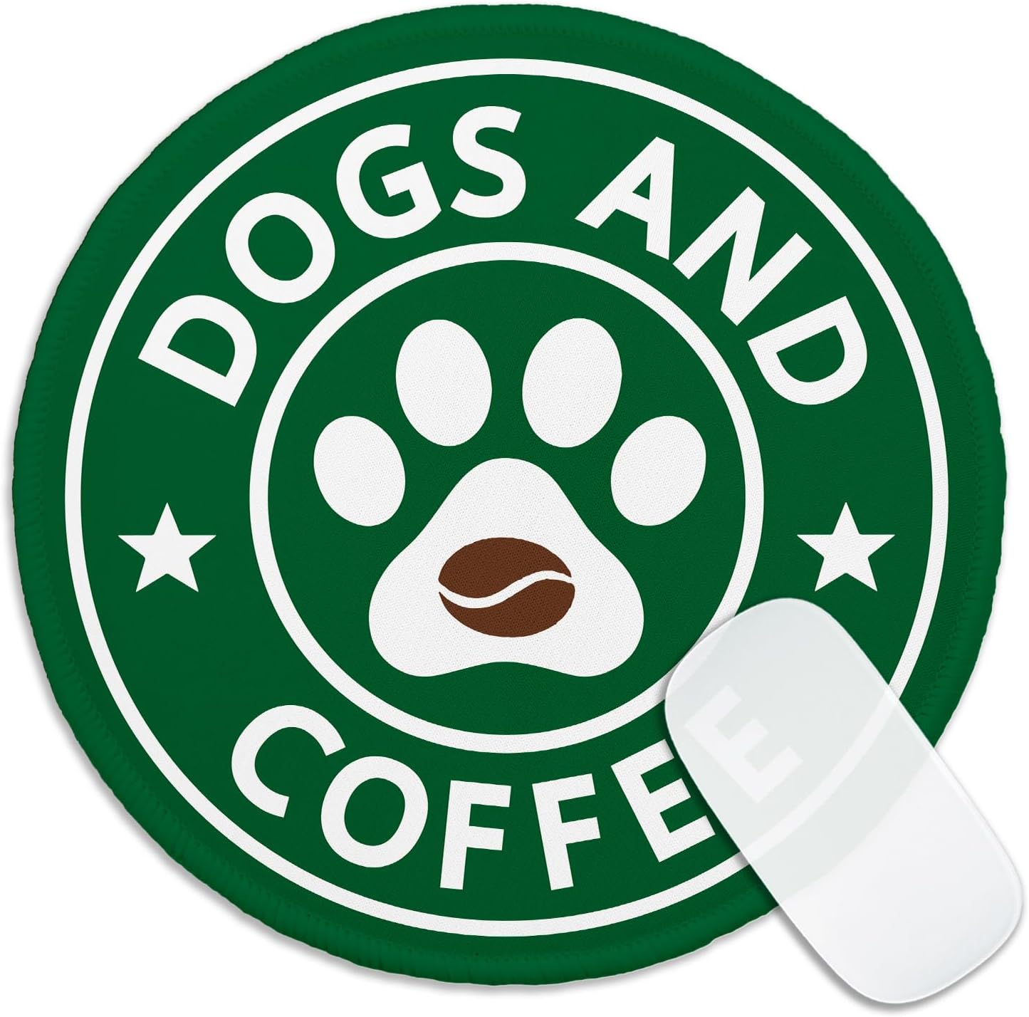 Funny Coffee Round Mouse Pad, Dogs and Coffee Mousepad for Laptop Gaming, Small Mouse Mat with Non-Slip Rubber Base Stitched Edge for Wireless Mouse Home Office Desk Decor, Dog Lover Gifts