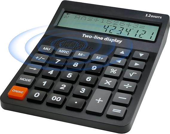 Talking Desk Calculator for Visually impaired, Big Buttons 2 line Display