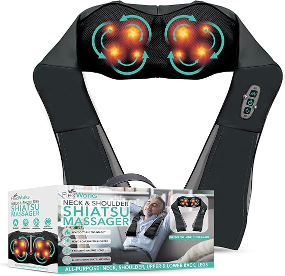 Aduro Sport FlexWorks Shiatsu Neck Shoulder & Back Massager with Heat Deep Kneading Electric Massager for Neck Back Shoulder Foot & Body
