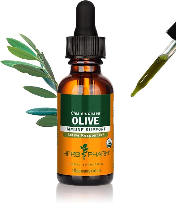 Herb Pharm Certified Organic Olive Leaf Liquid Extract Drops for Immune System Support, 1 Oz