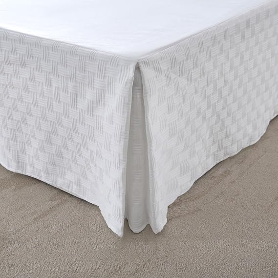 Pleated Bed Skirt Queen Size, Soft and Breathable Microfiber Knitted Jacquard Waffle Weave Striped Bed Skirt, Queen Bed Skirt 12 Inch Drop, White