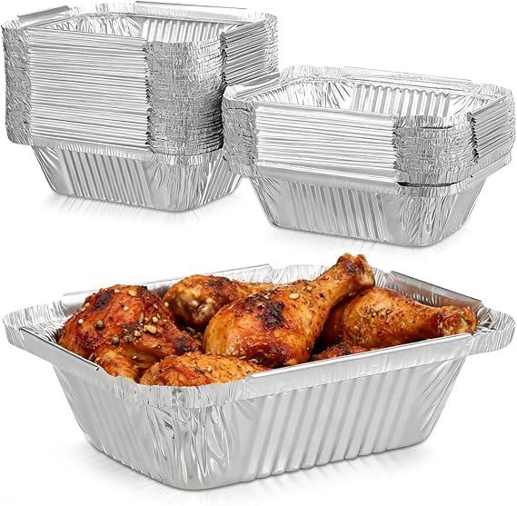 MAGICLULU 50 Pack 5x4 Inch Small Aluminum Foil Pans - 200ml Heavy Duty Disposable Tin Food Containers, Deep Baking Trays for Air Fryer, Oven, Roasting & Grilling, Meal Prep, Individual Portions