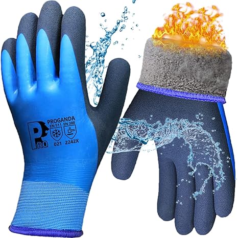 Waterproof Thermal Winter Work Gloves Fleece Liner Insulated Warm for Outdoor Cold Weather Car Washing Gardening Fishing Multipurpose (Blue -Grip Waterproof Thermal, XL (Pack of 1))
