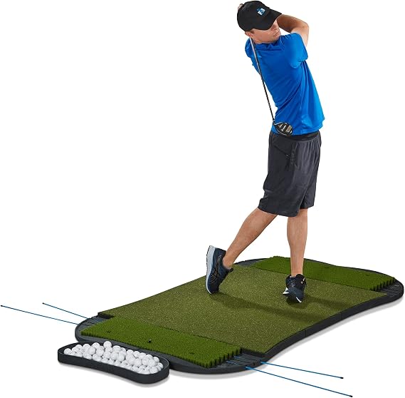 Fiberbuilt Golf 6'x4' Hourglass Pro Studio Mat Kit - Double-Sided Hitting Mat with Premium Fiberbuilt Grass Turf - Launch Monitor Tested - Indoor/Outdoor,Green