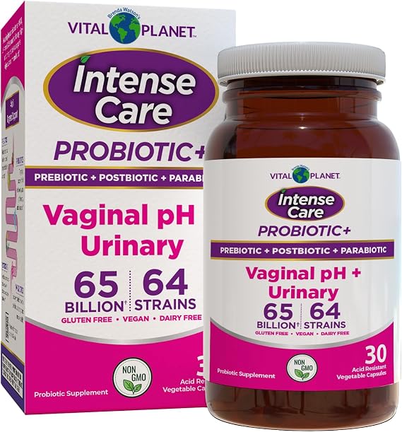 Vital Planet - Intense Care Vaginal pH & Urinary Probiotics, Prebiotics, Postbiotics, Parabiotics, 4-in-1 Refrigerated Supplement for Adults, 65 Billion CFU, 64 Strains, Digestive and Immune, 30 ct
