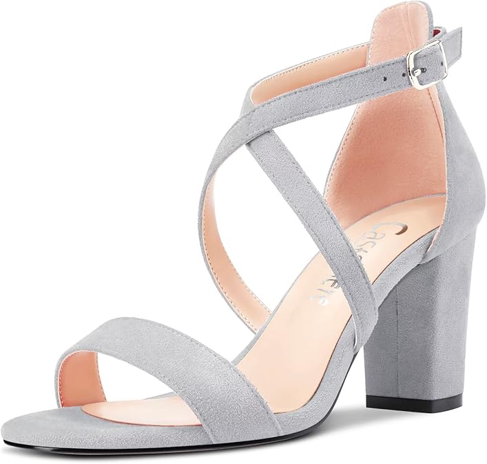 Castamere Women Chunky Block High Heel Peep Open Toe Sandals Cross-Strap Buckle Wedding Sexy Dress Shoes