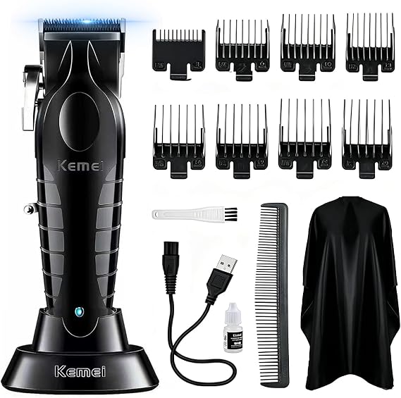 Kemei km 2296 Professional Cordless Hair Clippers for Men, Rechargeable Hair/Beard Trimmers with Base, Adjustable Haircut Machine for Stylists and Barbers Grooming Kit