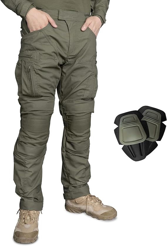 IDOGEAR Tactical Pants for Men Combat Pants with Hidden Knee Pads Military Camo Apparel Ripstop Multi-Pocket Outdoor Trousers