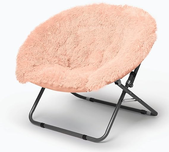 Urban Lifestyle Mongolian Faux Fur Oversized Saucer Chair, Blush