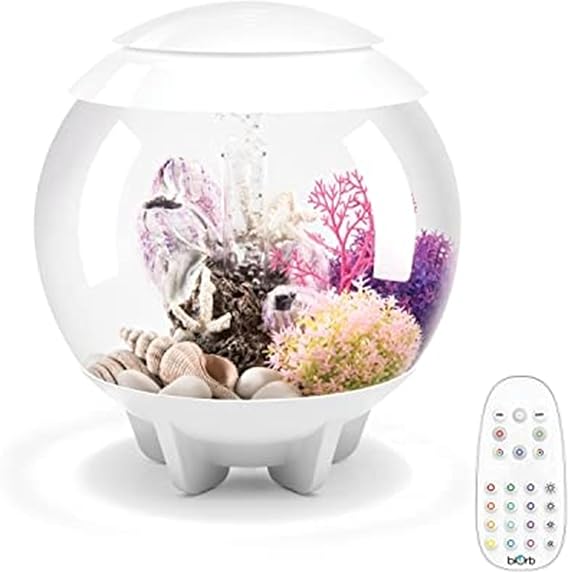 biOrb Halo 15 Acrylic 4-Gallon Aquarium with Multi-Color Remote-Controlled LED Lights Modern Compact Tank for Tabletop or Desktop Display, White