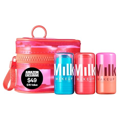 Milk Makeup Skincare Jelly Gift Set Hydrating + Brightening Face Serums and Blush + Lip Stain in pH-Adaptive Pink Two Full Size Serum Sticks .21oz + Travel-Friendly Jelly Tint (pHreeze) .17oz