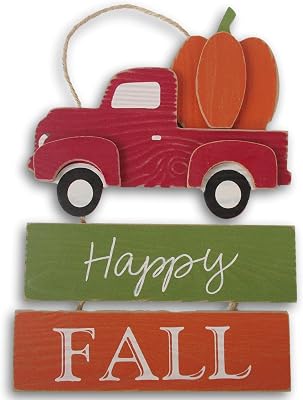 Autumn Layered Wood Jointed Wooden Sign Distressed- 13 x 14.5 Inches Happy Fall Truck