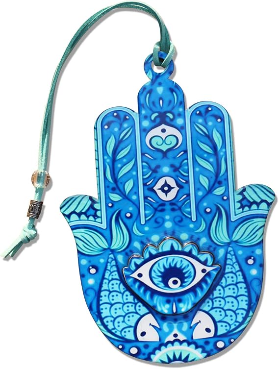 Hamsa Wall Decor | Hand of Fatima Hanging Priestly Blessing Evil Eye Protection for Home & Gift 6.5 - Blue