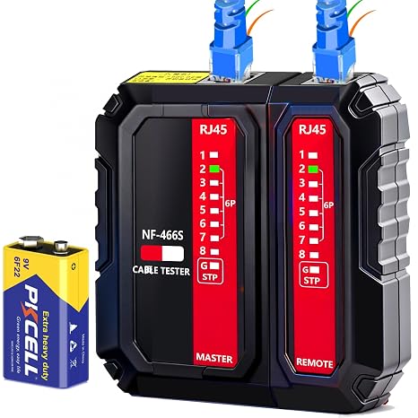 NF-466S Network Cable Tester for RJ45 RJ11/PoE Compatible with CAT5/CAT6/Cat5e/CAT6a/CAT7 LAN Ethernet Cable Tester/Multipurpose Telephone Line Tester