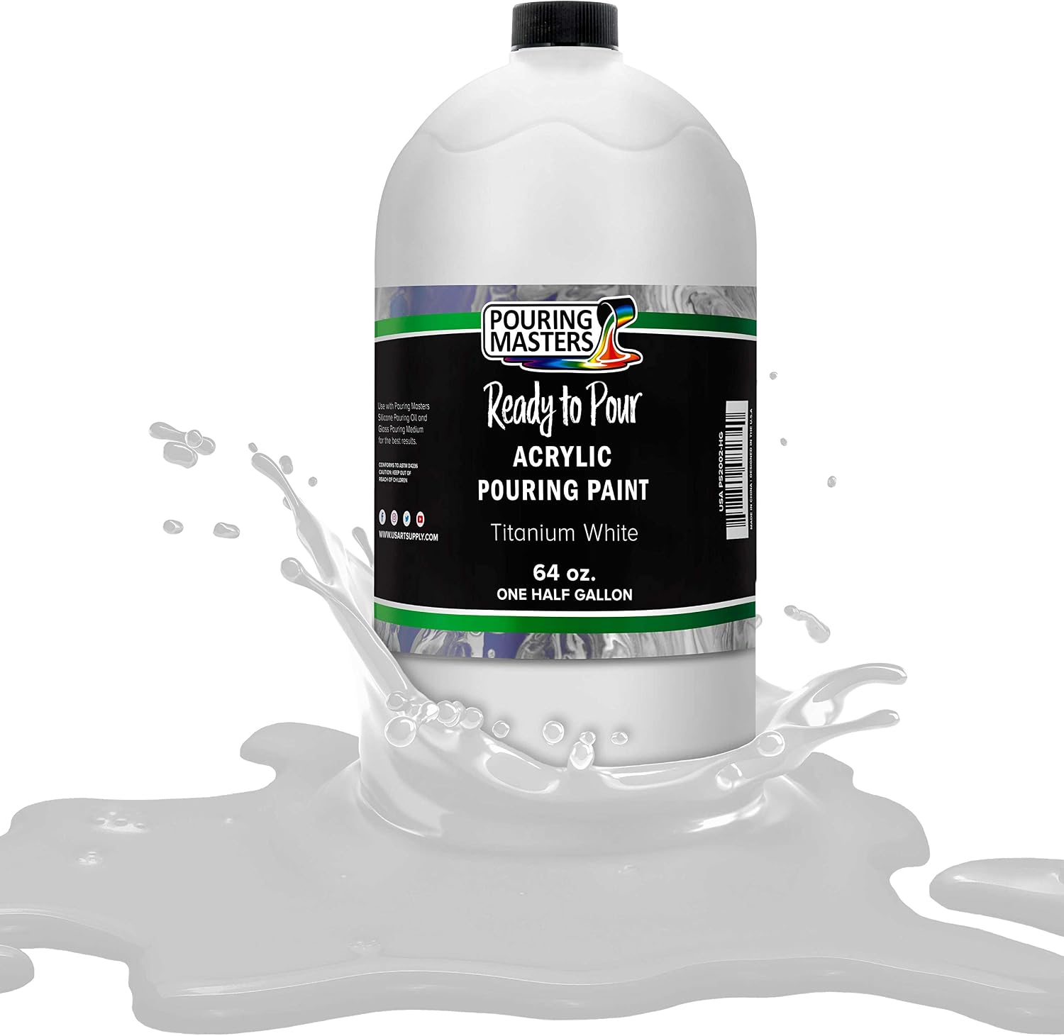 POURING MASTERS Titanium White Acrylic Ready to Pour Paint - Premium 64 oz Mixed - Canvas Wood Paper Craft Tile Rock etc