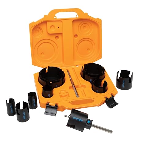 Spyder 14-Piece Carbide Tipped Deep Cut Hole Saw Kit, 11 Hole Saws, 1 Arbor, and 2 Pilot Bits, Rapid Core Eject Arbor System