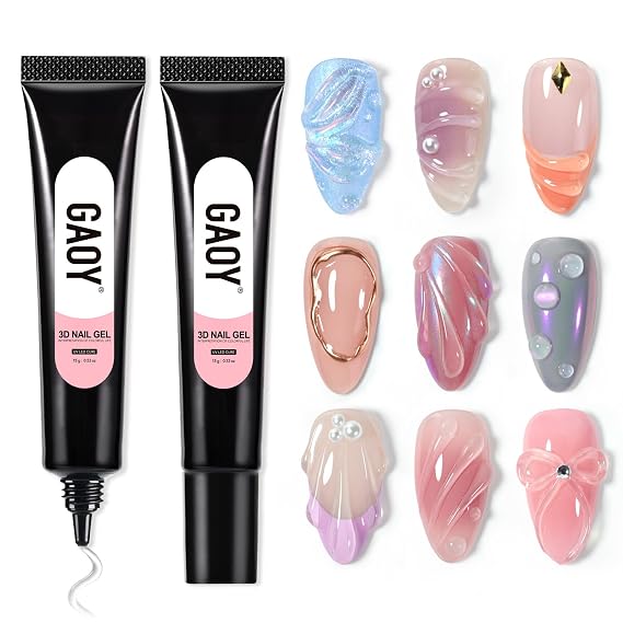 GAOY 2Pcs 15g Clear 3D Nail Gel for Nail Art, 3D Sculpting Gel, No Wipe
