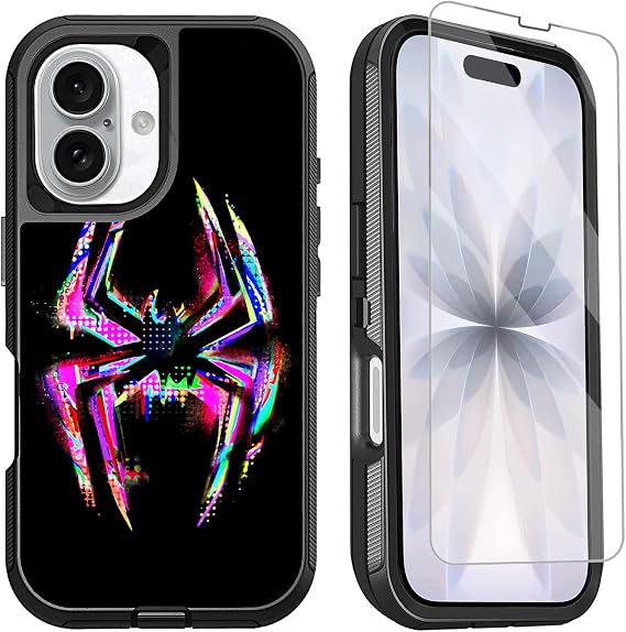 for iPhone 17 Case with Screen Protector Spider Cool Design Full Body Heavy Duty Rugged Shockproof 3-Layer Protective Black Phone Case for iPhone 17 Boys Men