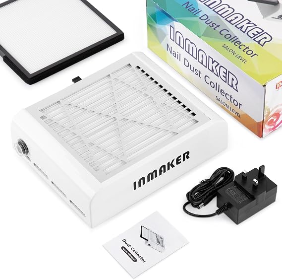INMAKER 60W Nail Dust Collector with 2 Reusable Filters | 60W Power Manicure for Dust Collector Nail Salon, Professional Vacuum Nail Dust Extractor for Acrylic Nail Removal